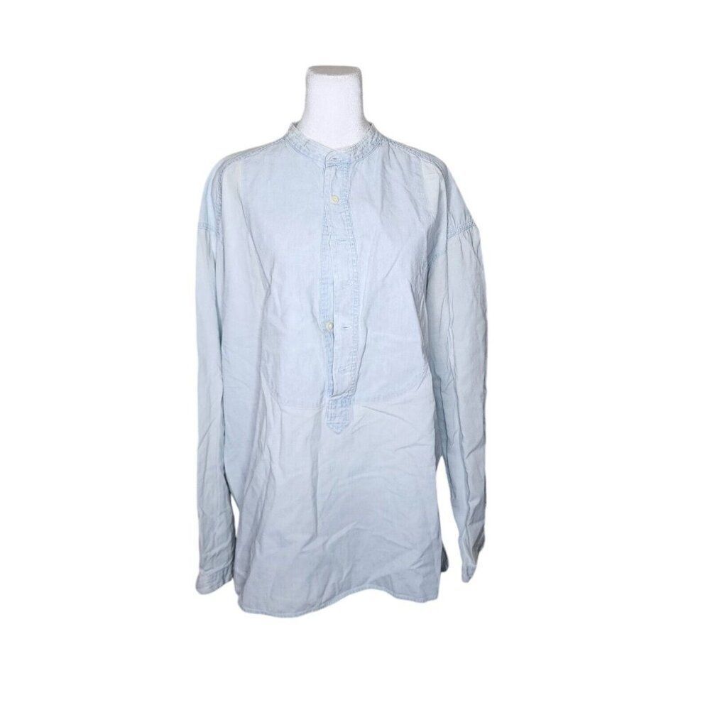 Vintage 90s GAP Long Sleeve Banded Neck Pullover Denim Shirt Top Womens XL Blue